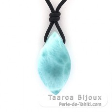 Leather Necklace and 1 Larimar - 28 x 15 x 9 mm - 5.6 gr