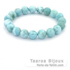 Bracelet of 19 Larimar Beads - 9.8 to 10.3 mm - 17.5 cm - 28.6 gr