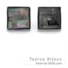 Rhodiated Sterling Silver Earrings and Tahitian Mother-of-Pearl