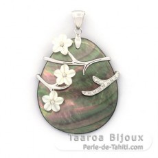 Tahitian & White Mother-of-Pearl Pendant and Rhodiated Sterling Silver
