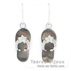 Rhodiated Sterling Silver Earrings and Tahitian Mother-of-Pearl
