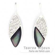 Rhodiated Sterling Silver Earrings and Tahitian Mother-of-Pearl