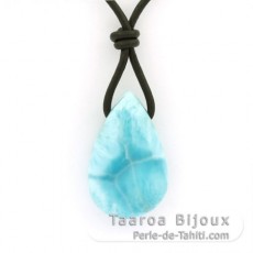 Leather Necklace and 1 Larimar - 26 x 16.5 x 9.2 mm - 6.2 gr