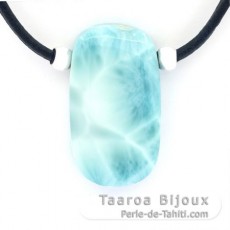 Leather Necklace and 1 Larimar - 32 x 18 x 8.5 mm - 10.5 gr