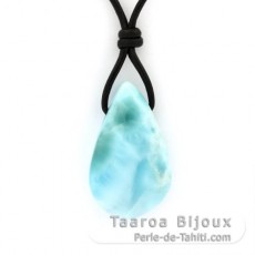 Leather Necklace and 1 Larimar - 30 x 18 x 9 mm - 8 gr