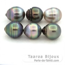 Lot of 6 Tahitian Pearls Ringed B from 9.1 to 9.4 mm