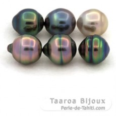 Lot of 6 Tahitian Pearls Ringed B+ from 9.1 to 9.4 mm