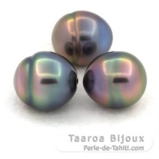 Lot of 3 Tahitian Pearls Ringed C from 10 to 10.4 mm