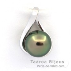 14K Solid White GoldPendant and 1 Tahitian Pearl Round B 8.9 mm