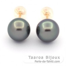 18k solid Gold Earrings and 2 Tahitian Pearls Near-Round 1 A & 1 B 9.3 mm