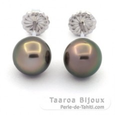 Rhodiated Sterling Silver Earrings and 2 Tahitian Pearls Round C 9.1 mm