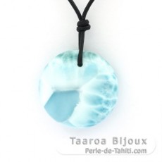 Leather Necklace and 1 Larimar - 22 x 7.5 mm - 6.6 gr