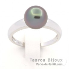 Rhodiated Sterling Silver Ring and 1 Tahitian Pearl Round B 8.7 mm