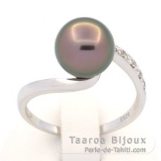 Rhodiated Sterling Silver Ring and 1 Tahitian Pearl Near-Round B 8.9 mm