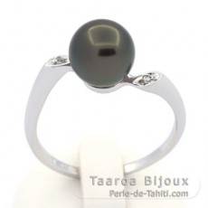 Rhodiated Sterling Silver Ring and 1 Tahitian Pearl Near-Round B 8.9 mm