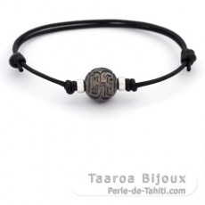 Leather Bracelet and 1 Tahitian Pearl Engraved 12 mm