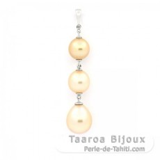 Rhodiated Sterling Silver Pendant and 3 Australian Pearls Semi-Baroque B/C 9.1 to 11.1 mm