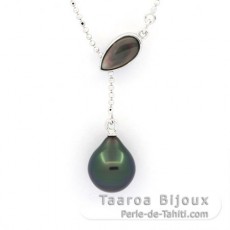 Rhodiated Sterling Silver Necklace and 1 Tahitian Pearl Semi-Baroque A 9.7 mm