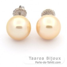 Rhodiated Sterling Silver Earrings and 2 Australian Pearls Near Round C 11.6 mm