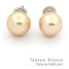 Rhodiated Sterling Silver Earrings and 2 Australian Pearls Semi-Baroque C 11.3 mm