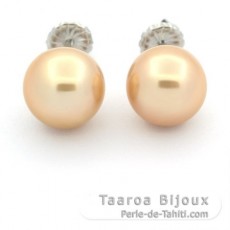 Rhodiated Sterling Silver Earrings and 2 Australian Pearls Semi-Baroque C 11.6 mm