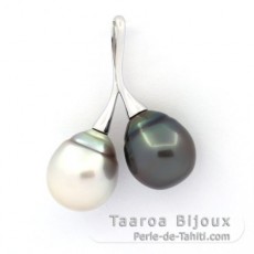 Rhodiated Sterling Silver Pendant and 2 Tahitian Pearls Semi-Baroque C 11.6 mm