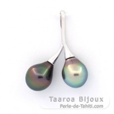 Rhodiated Sterling Silver Pendant and 2 Tahitian Pearls Semi-Baroque 1 A & 1 B 9 mm