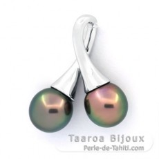 Rhodiated Sterling Silver Pendant and 2 Tahitian Pearls Semi-Baroque A 9 mm