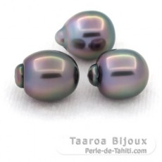 Lot of 3 Tahitian Pearls Semi-Baroque B from 9.2 to 9.4 mm