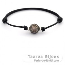 Leather Bracelet and 1 Tahitian Pearl Engraved 11.1 mm