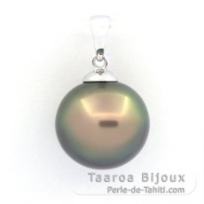 Rhodiated Sterling Silver Pendant and 1 Tahitian Pearl Semi-Baroque C 12.8 mm