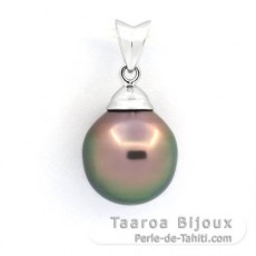 Rhodiated Sterling Silver Pendant and 1 Tahitian Pearl Semi-Baroque B 10.8 mm