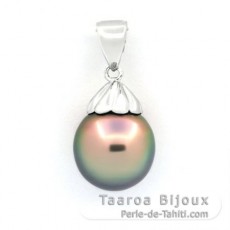 Rhodiated Sterling Silver Pendant and 1 Tahitian Pearl Semi-Baroque B 10.8 mm