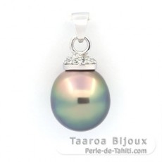 Rhodiated Sterling Silver Pendant and 1 Tahitian Pearl Semi-Baroque C 12.3 mm