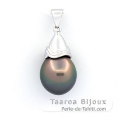 Rhodiated Sterling Silver Pendant and 1 Tahitian Pearl Semi-Baroque B 11.8 mm