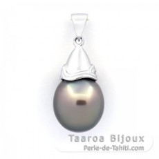 Rhodiated Sterling Silver Pendant and 1 Tahitian Pearl Semi-Baroque B/C 12 mm