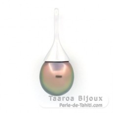 Rhodiated Sterling Silver Pendant and 1 Tahitian Pearl Semi-Baroque B 10.9 mm