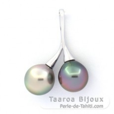 Rhodiated Sterling Silver Pendant and 2 Tahitian Pearls Semi-Baroque B 9.5 mm