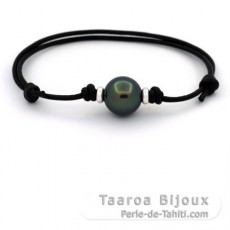 Leather Bracelet and 1 Tahitian Pearl Round C 11.5 mm