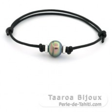 Waxed Cotton Bracelet and 1 Tahitian Pearl Ringed B 10.6 mm
