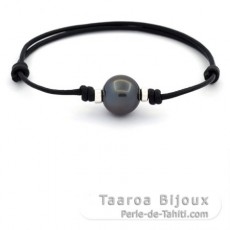 Leather Bracelet and 1 Tahitian Pearl Round C 12.3 mm