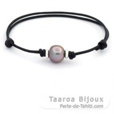 Leather Bracelet and 1 Tahitian Pearl Semi-Baroque B 10.6 mm