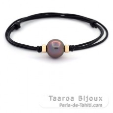 Leather Necklace and 1 Tahitian Pearl Near-Round C+ 14.2 mm