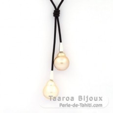 Leather Necklace and 2 Australian Pearls Semi-Baroque C 13 & 13.4 mm