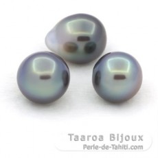 Lot of 3 Tahitian Pearls Semi-Baroque C from 9.5 to 9.7 mm