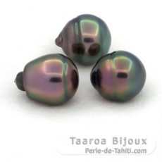 Lot of 3 Tahitian Pearls Ringed C from 11 to 11.4 mm