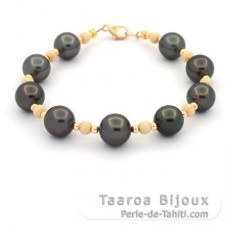 Bracelet with 9 Tahitian Pearls Round C 8.7 to 9.3 mm and 18K Gold