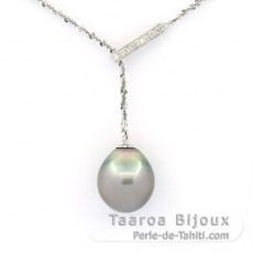 Rhodiated Sterling Silver Necklace and 1 Tahitian Pearl Semi-Baroque C 13.5 mm