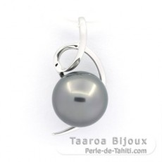 Rhodiated Sterling Silver Pendant and 1 Tahitian Pearl Round C 8.7 mm