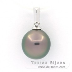 Rhodiated Sterling Silver Pendant and 1 Tahitian Pearl Semi-Baroque B 9.7 mm